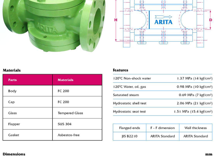 KÍNH QUAN SÁT FLAPPER NỐI BÍCH ARITA | CSG-F-10K(F)/ Cast Iron Sight Glass JIS10K FE with SS FLAPPER